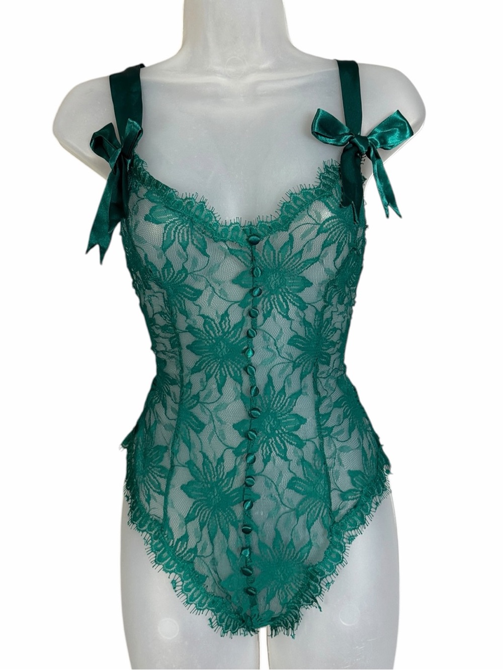 Vintage Victoria's Secret Gold Label Green Lace Teddy & Satin Robe Set Women's M - Picture 2 of 9